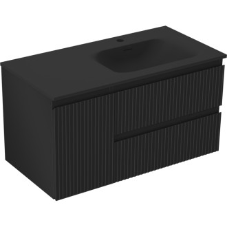 Mexen Rivel koupelnová skříňka 90 cm s umyvadlem Vela pravá, 2S, 1D, drážkovaná, matná černá - 91A23-09047-3-BBFFF71-W23P71