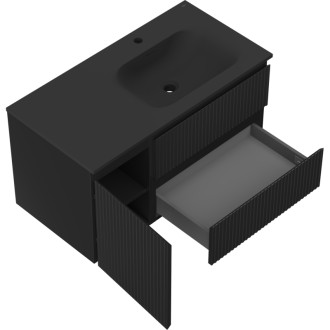Mexen Rivel szafka łazienkowa 90 cm z umywalką Vela prawą, 2S, 1D, ryflowana, czarna mat - 91A23-09047-3-BBFFF71-W23P71
