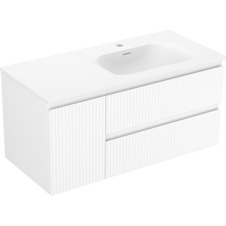 Mexen Rivel szafka łazienkowa 100 cm z umywalką Vela prawą, 2S, 1D, ryflowana, biała mat - 91A23-10047-3-BBFFF01-W23P01