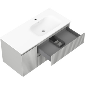 Mexen Rivel koupelnová skříňka 100 cm s umyvadlem Vela pravá, 2S, 1D, drážkovaná, šedá/matně bílá - 91A23-10047-3-BBFFF62-W23P01