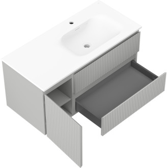 Mexen Rivel koupelnová skříňka 100 cm s umyvadlem Vela pravá, 2S, 1D, drážkovaná, šedá/matně bílá - 91A23-10047-3-BBFFF62-W23P01