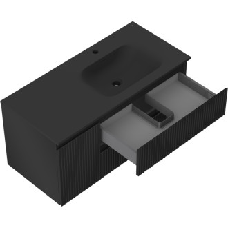 Mexen Rivel szafka łazienkowa 120 cm z umywalką Vela prawą, 2S, 1D, ryflowana, czarna mat - 91A23-10047-3-BBFFF71-W23P71