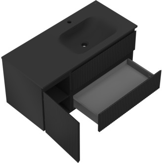 Mexen Rivel szafka łazienkowa 120 cm z umywalką Vela prawą, 2S, 1D, ryflowana, czarna mat - 91A23-10047-3-BBFFF71-W23P71