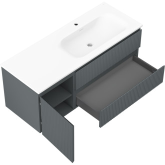 Mexen Rivel koupelnová skříňka 120 cm s umyvadlem Vela pravá, 2S, 1D, drážkovaná, grafit/matná bílá - 91A23-12047-3-BBFFF66-W23P01