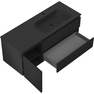 Mexen Rivel szafka łazienkowa 120 cm z umywalką Vela prawą, 2S, 1D, ryflowana, czarna mat - 91A23-12047-3-BBFFF71-W23P71