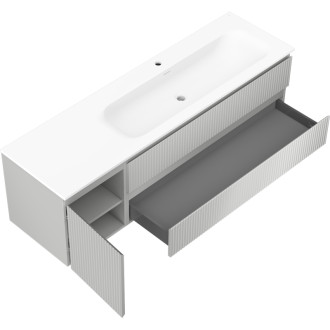 Mexen Rivel koupelnová skříňka 160 cm s umyvadlem Vela pravá, 2S, 1D, drážkovaná, šedá/matně bílá - 91A23-16047-3-BBFFF62-W23P01