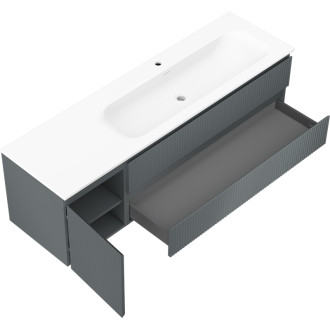 Mexen Rivel koupelnová skříňka 160 cm s umyvadlem Vela pravá, 2S, 1D, drážkovaná, grafit/matná bílá - 91A23-16047-3-BBFFF66-W23P01