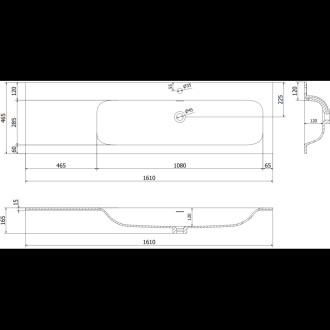 Mexen Rivel koupelnová skříňka 160 cm s umyvadlem Vela pravá, 2S, 1D, drážkovaná, grafit/matná bílá - 91A23-16047-3-BBFFF66-W23P01