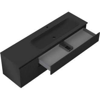Mexen Rivel szafka łazienkowa 160 cm z umywalką Vela prawą, 2S, 1D, ryflowana, czarna mat - 91A23-16047-3-BBFFF71-W23P71