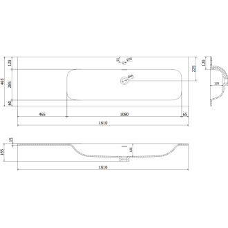 Mexen Rivel szafka łazienkowa 160 cm z umywalką Vela prawą, 2S, 1D, ryflowana, czarna mat - 91A23-16047-3-BBFFF71-W23P71