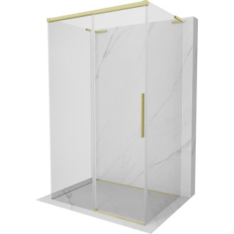 Mexen Rox-3S L třístěnný posuvný sprchový kout 140 x 70 cm, průhledný, kartáčované zlato - 8C2L-140-070-55-00-3S