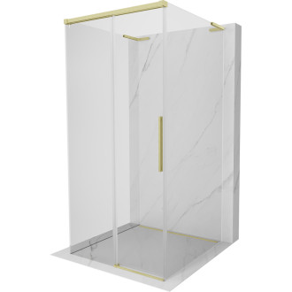 Mexen Rox-3S L třístěnný posuvný sprchový kout 100 x 100 cm, průhledný, kartáčované zlato - 8C2L-100-100-55-00-3S