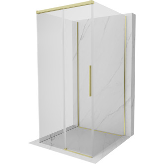 Mexen Rox-3S sprchový kout se třemi stěnami, posuvný, 90 x 90 cm, průhledný, kartáčované zlato - 8C2-090-090-55-00-3S