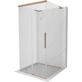 Mexen Rox-3S L třístěnný posuvný sprchový kout 90 x 90 cm, průhledný, kartáčovaná měď - 8C2L-090-090-65-00-3S