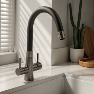 Riveco - sink mixer with flexible spout + water softening filter
