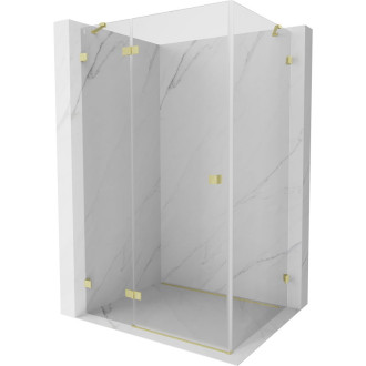 Sprchový kout Mexen Lunar s levým výklopným uchycením 85 x 90 cm, průhledný, kartáčované zlato - 834-085-090-55-00-L