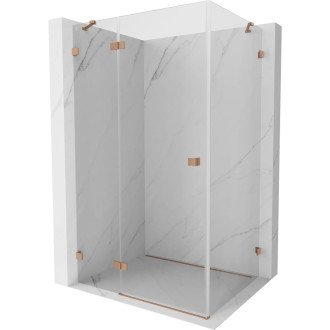 Sprchový kout Mexen Lunar s levým výklopným uchycením 85 x 90 cm, průhledný, kartáčovaná měď - 834-085-090-65-00-L
