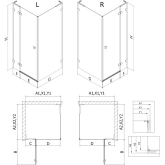 Mexen Lunar L sprchový kout s levým výklopným mechanismem 70 x 80 cm, průhledný, zlatý - 834L-070-080-50-00-L