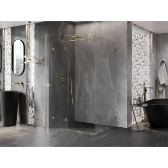 Sprchový kout Mexen Lunar T levý výklopný 85 x 80 cm, průhledný, zlatý - 834T-085-080-50-00-L