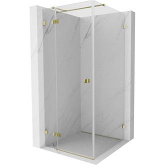 Sprchový kout Mexen Lunar T levý výklopný 90 x 90 cm, průhledný, zlatý - 834T-090-090-50-00-L