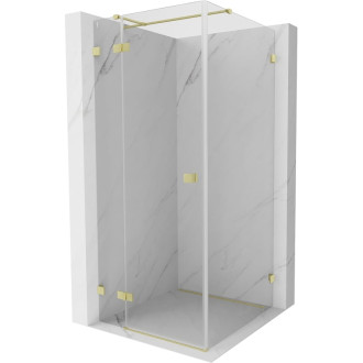 Sprchový kout Mexen Lunar T s levým výklopným uchycením 90 x 90 cm, průhledný, kartáčované zlato - 834T-090-090-55-00-L