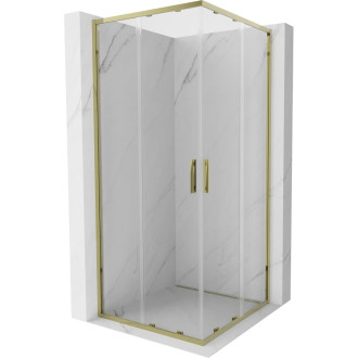 Mexen Exo čtvercový posuvný sprchový kout 95 x 95 cm, průhledný, zlatý - 8111-095-095-50-00