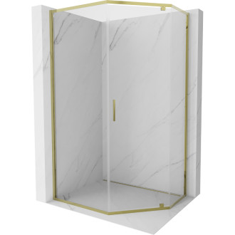 Sprchový kout Mexen Exo pětiúhelníkový výklopný 100 x 80 cm, průhledný, zlatý - 812-100-080-50-00