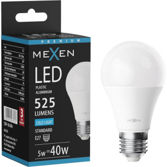 LED žárovka Mexen Nova E27, A60, 5W, studená - 6500K, 525 lm - L100-E27-0565-01