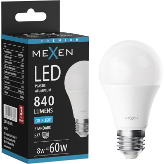 LED žárovka Mexen Nova E27, A60, 8W, studená - 4000K, 840 lm - L100-E27-0865-01