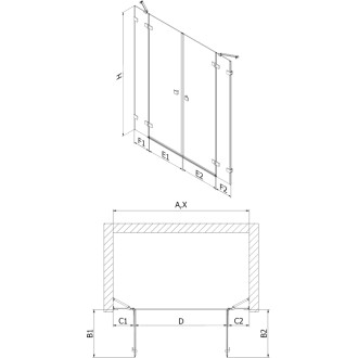 Sprchové dveře Mexen Lunar Duo s otočnými dveřmi 160 cm, průhledné, kartáčovaná měď - 834D-160-000-65-00