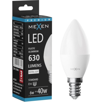 LED žárovka Mexen Nova E14, C37, 6W, teplá - 3000K, 630 lm - L102-E14-0630-01