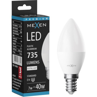 LED žárovka Mexen Nova E14, C37, 7W, teplá - 3000K, 735 lm - L102-E14-0730-01