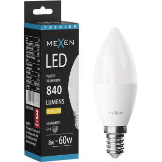 LED žárovka Mexen Nova E14, C37, 7W, teplá - 3000K, 735 lm - L102-E14-0730-01