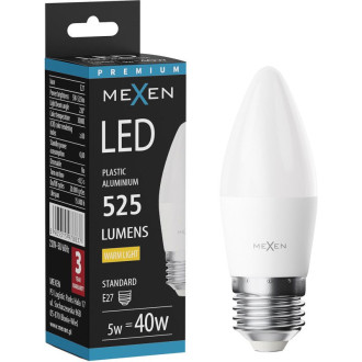 LED žárovka Mexen Nova E14, C37, 5W, teplá - 3000K, 525 lm - L102-E14-0530-01