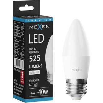 LED žárovka Mexen Nova E27, C37, 5W, teplá - 3000K, 525 lm - L102-E27-0530-01