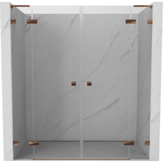 Sprchové dveře Mexen Lunar L Duo s otočnými dveřmi 190 cm, průhledné, růžové zlato - 834DL-190-000-60-00