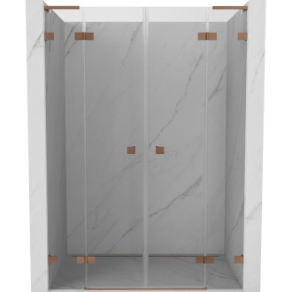 Sprchové dveře Mexen Lunar L Duo s otočnými dveřmi 140 cm, průhledné, kartáčovaná měď - 834DL-140-000-65-00
