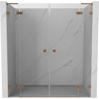 Sprchové dveře Mexen Lunar L Duo s otočnými dveřmi 180 cm, průhledné, kartáčovaná měď - 834DL-180-000-65-00