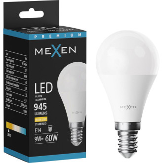 LED žárovka Mexen Nova E14, G45, 9W, teplá - 3000K, 945 lm - L101-E14-0930-01
