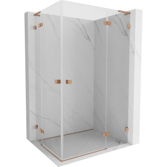 Sprchový kout Mexen Lunar L Duo s pravým pantem 90 x 75 cm, průhledný, kartáčovaná měď - 834L-090P-075L-65-00