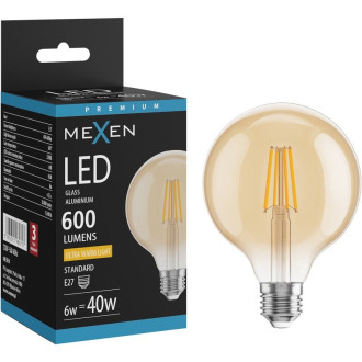 LED žárovka Mexen Vintis E27, G95, 6W, teplá - 2200K, 600 lm, jantarová - L157-E27-0622-50