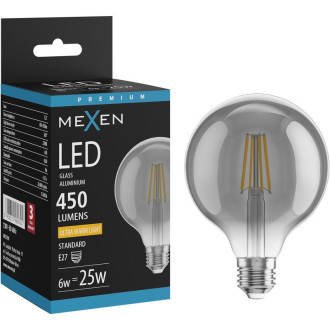 LED žárovka Mexen Vintis E27, G95, 6W, teplá - 2200K, 450 lm, kouřová - L157-E27-0622-70