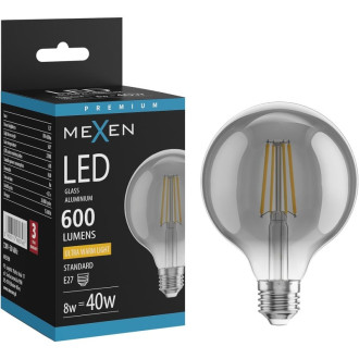 LED žárovka Mexen Vintis E27, G95, 8W, teplá - 2200K, 600 lm, kouřová - L157-E27-0822-70
