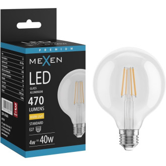 LED žárovka Mexen Vintis E27, G95, 4W, teplá - 2700K, 470 lm, čirá - L157-E27-0427-00