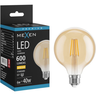 LED žárovka Mexen Vintis E27, G95, 6W, teplá - 2700K, 600 lm, jantarová - L157-E27-0627-50
