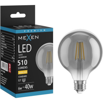 LED žárovka Mexen Vintis E27, G95, 6W, teplá - 2700K, 510 lm, kouřová - L157-E27-0627-70