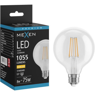 LED žárovka Mexen Vintis E27, G95, 8W, teplá - 2700K, 1055 lm, čirá - L157-E27-0827-00
