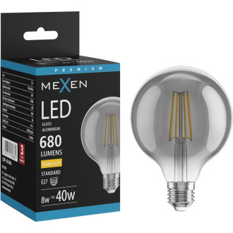 LED žárovka Mexen Vintis E27, G95, 8W, teplá - 2700K, 680 lm, kouřová - L157-E27-0827-70