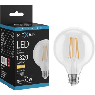 LED žárovka Mexen Vintis E27, G95, 10W, teplá - 2700K, 1320 lm, čirá - L157-E27-1027-00