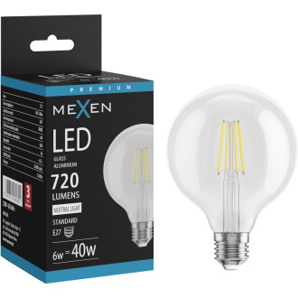 LED žárovka Mexen Vintis E27, G95, 6W, neutrální - 4000K, 720 lm, čirá - L157-E27-0640-00
